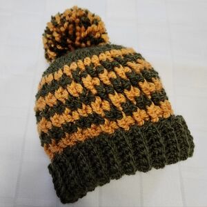 Handmade Crocheted Striped Hat with Pompom
